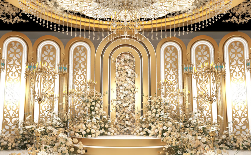 定海香槟色调婚礼堂效果展示